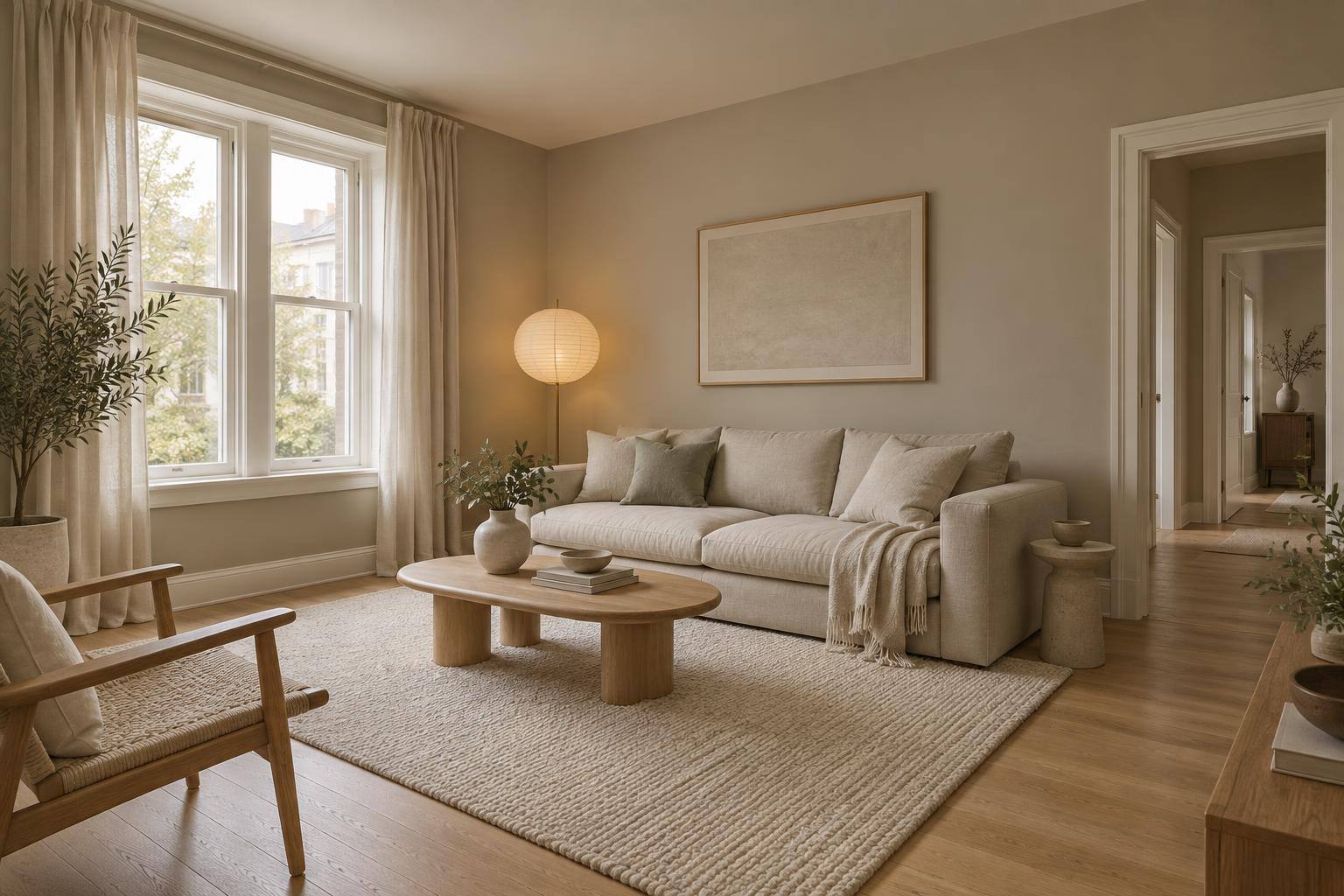 Wohnzimmer mit Japandi-Ruhe – nachher