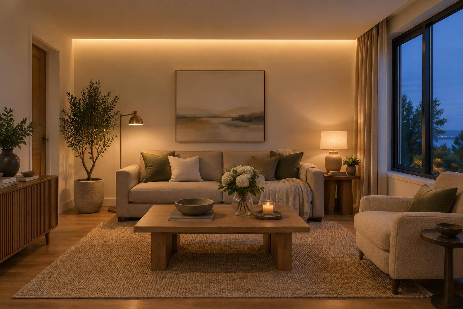 Wohnzimmer mit präzisem Licht – nachher